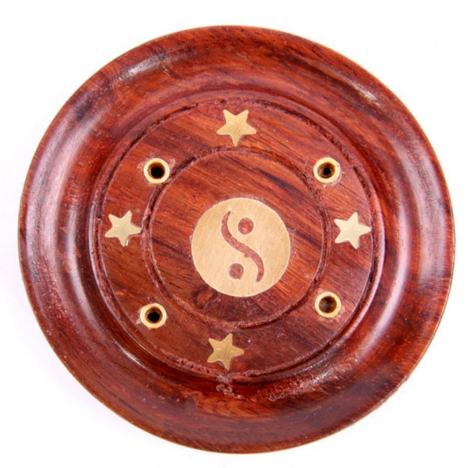 Sheesham Wood Round Ash Catcher - Yin Yang Inlay