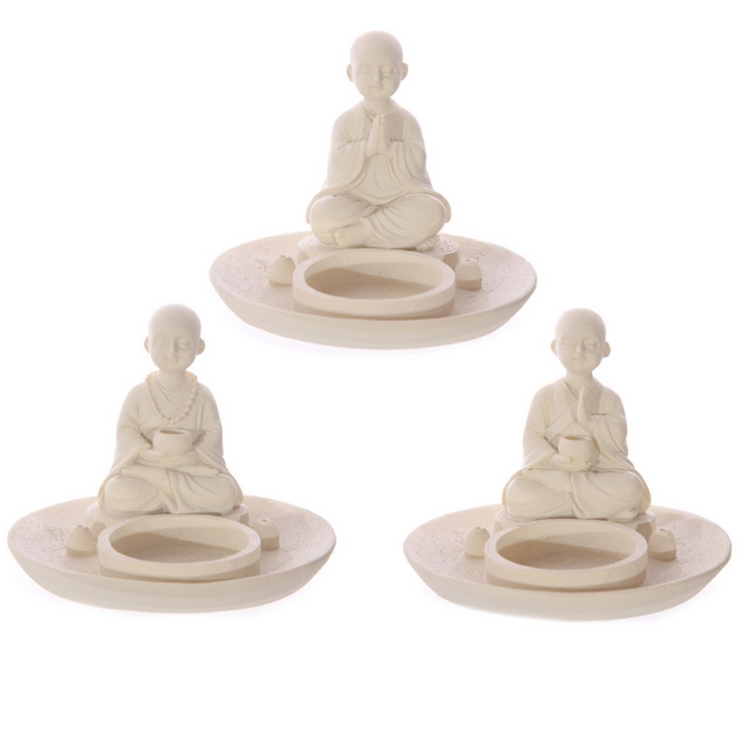 White Monk Round Incense Burner