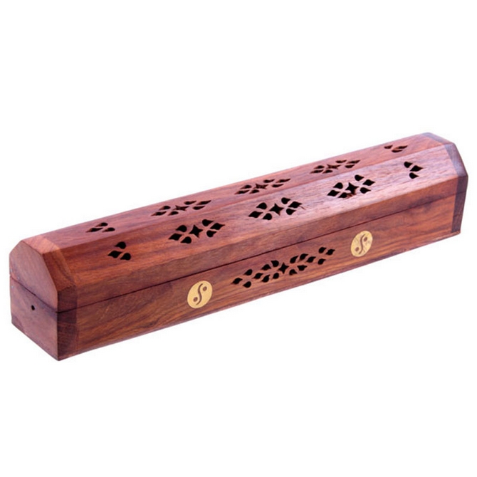 Sheesham Wood Incense Burner Box - Yin Yang Inlay