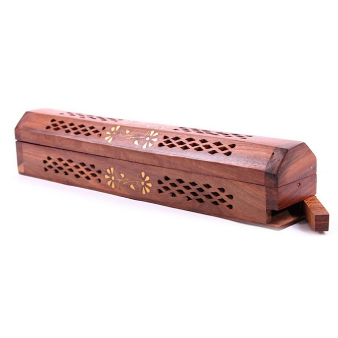 Sheesham Wood Incense Burner Box - Flower Inlay