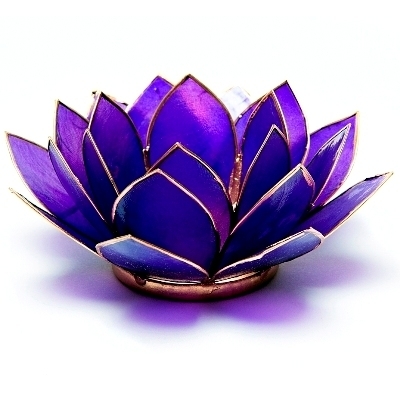 Indigo with Gold Trim Lotus Flower 6th Chakra tea-light Candle Holder & Candle 