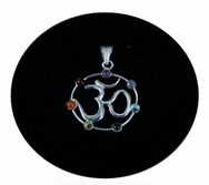 AUM OM OHM Chakra pendant with 7 mineral stones - brass silver-plated