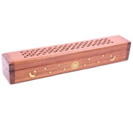 Sheesham Wood Incense Box with Brass Inlay  Sun Moon & Stars
