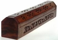 Incense (joss stick) burner & storage box  -hand carved Flowers design