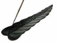Incense stick burner leaf shaped black soapstone