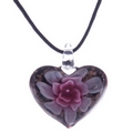 Metallic Glass Heart Necklace with Green, Pink, Blue, Flower and Gift Box