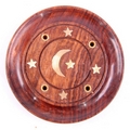 Sheesham Wood Round Ash Catcher - Moon & Stars Inlay