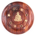 Sheesham Wood Round Ash Catcher -  Buddha Inlay