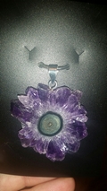 Rare Amethyst  Crystal Flower Stalactite Slice Pendant