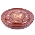 Sheesham Wood Round Ash Catcher - butterfly and stars inlay