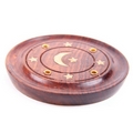 Sheesham Wood Round Ash Catcher - Moon & Stars Inlay