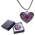 Metallic Glass Heart Necklace with Green, Pink, Blue, Flower and Gift Box