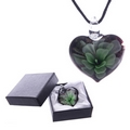 Metallic Glass Heart Necklace with Green, Pink, Blue, Flower and Gift Box