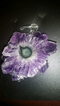 Rare Amethyst  Crystal Flower Stalactite Slice Pendant