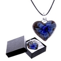 Metallic Glass Heart Necklace with Green, Pink, Blue, Flower and Gift Box